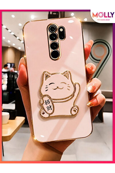 Molly REDMİ NOTE 8 PRO İçin Rose Kenarları Gold Detaylı Şans Kedisi Standlı L...