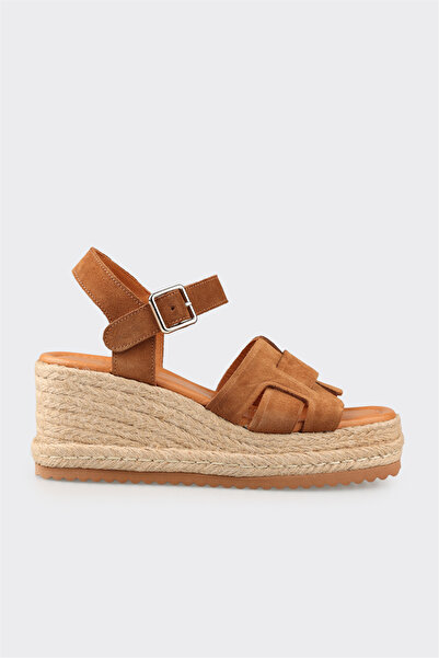 Elle Shoes Taba Deri Kadın Sandalet