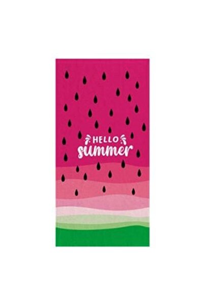 SHOPIENS Prosop de plajă din bumbac, fucsia, cu model pepene verde,  "Bună, V...