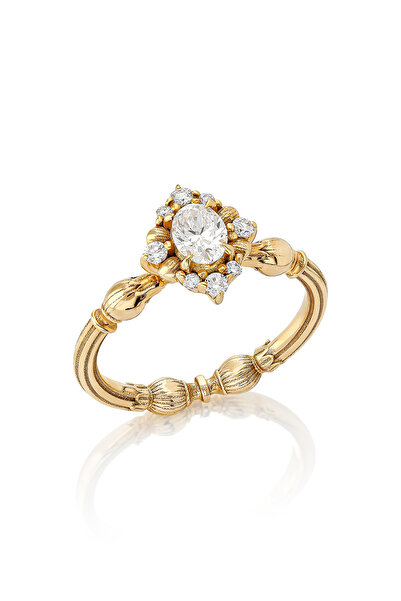 Coy Diamond Oval Pırlanta Yüzük, Vintage Pırlanta Yüzük,14 Ayar Altın Pırlant...