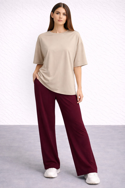 ZAVIXO Women's 2-Piece Set Oversized Basic T-Shirt and Wide-Leg Pants Comfort...