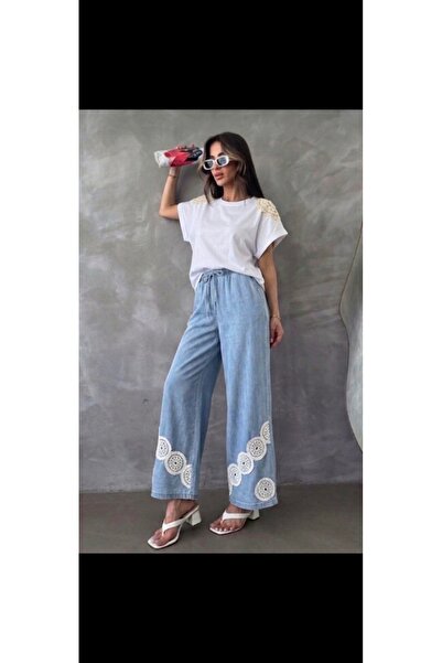 Lidyabutikkk Dantel Detaylı Denim Pantolon