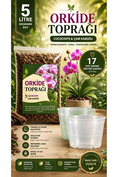 NEXVORİA 2 ADET 17 Pot Orkide Üretim Saksısı ve 5 litre Orkide Bitki Toprağı