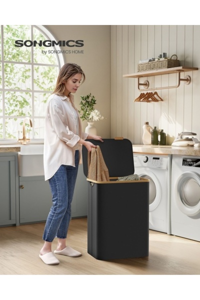 SONGMICS Laundry Basket Black 52 x 38.5 x 70.5 cm