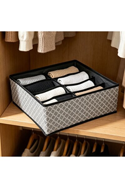 KMT Organizator Textil cu 8 Compartimente, Model Geometric Gri, 32x32x12 cm, ...