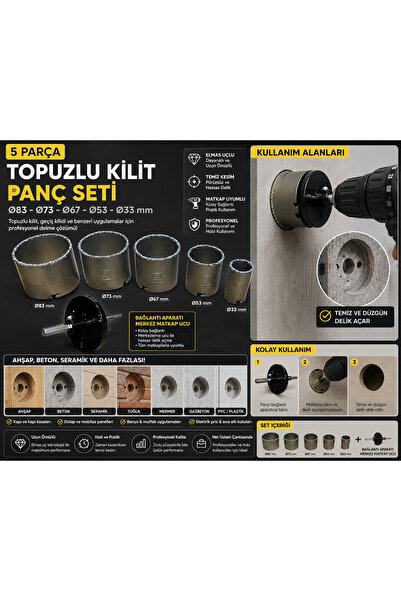 Veka 5 Parça Elmas Uçlu Topuzlu Kilit Panç Seti Ø83-73-67-53-33 mm
