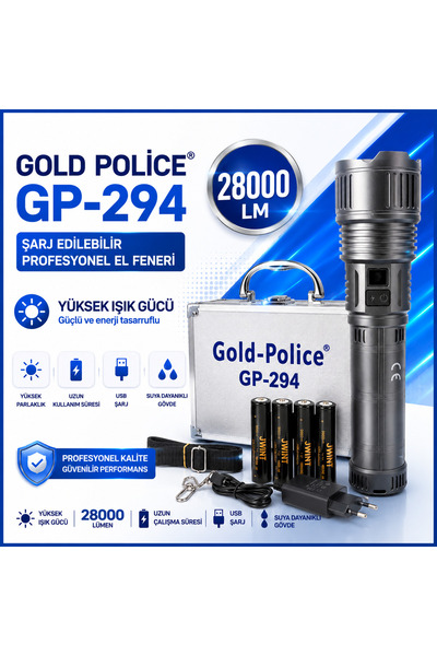 Gold Police MENEKŞE YÜKSEK KALİTE PROFESYONEL EL FENERİ 28000 LÜMEN