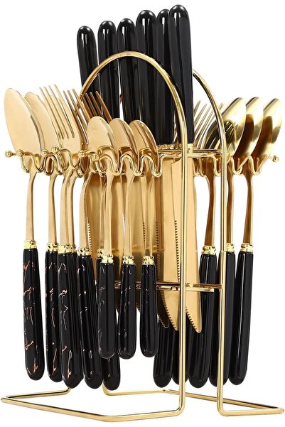 TOSHIONICS 24 Piece Gold Cutlery Set 420 Stainless Steel 6 Place Settings Blu...