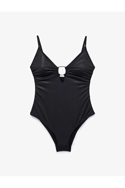 Koton Ring Detailed Deep V-Neck Strappy Swimsuit