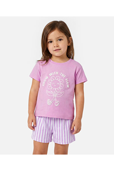 Bonfino 100% Cotton Floral Printed T-Shirt & Shorts Set - Purple