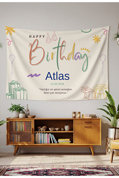 GREENDECOR Kişiye Özel Doğum Günü Duvar Örtüsü İyi ki Doğdun Happy Birthday İ...