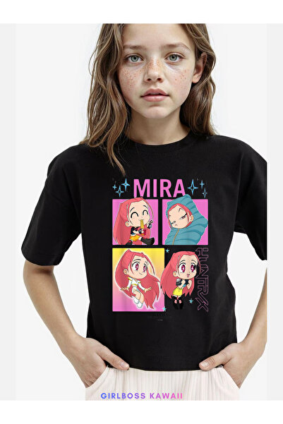 Girlboss Kawaii Mira siyah crop t-shirt , demon hunters , iblis avcıları , hu...