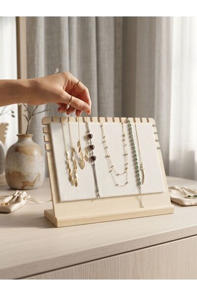 segalife Wooden Necklace Stand – Cream Fabric Covered Jewelry Organizer 26X26...