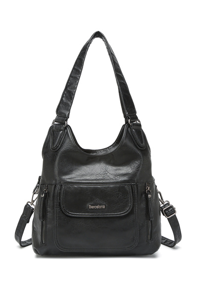 BARCELONA 21K Black Women's Daily Medium Shoulder Bag Soft Design Multi-Pocket