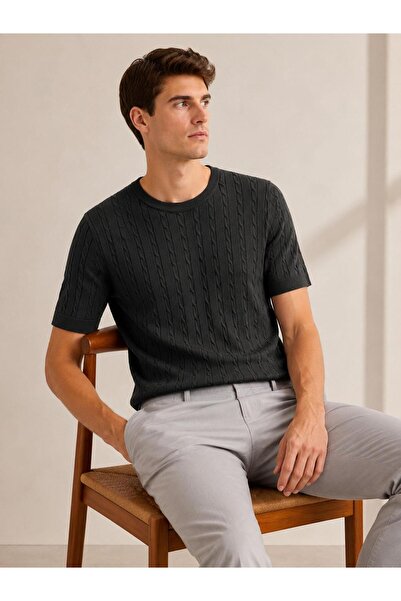 CLASSİCS MEN Ανδρικό κοντομάνικο πλεκτό μπλουζάκι Huffa Slim Fit 7676