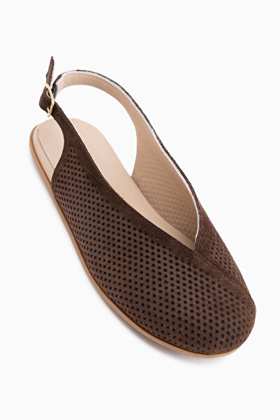 Limoya Avin Hakiki Deri Kahve Süet Kadın Slingback Babet