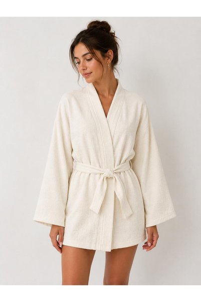 modekamoda 100% Cotton Muslin Bathrobe Kimono Floral Embroidered Women's Robe
