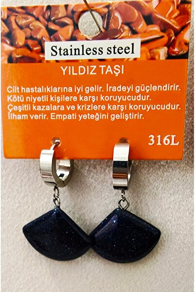 Çelik Doğal Taş Küpe 316L Yıldız Taşı
