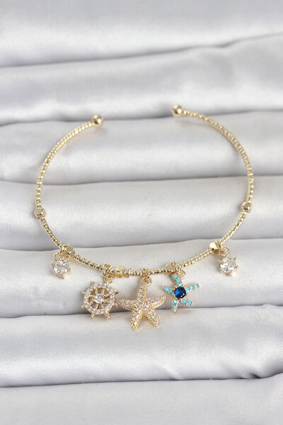 Skygo Gold Color Brass Sea Theme Charm Women's Bracelet Tj-Bb8488