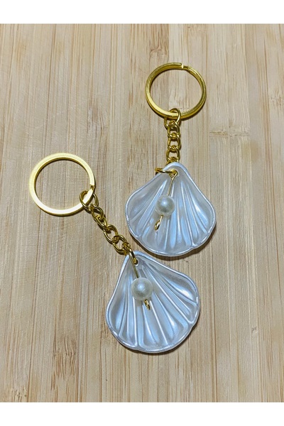 Lorin hobi Sea Shell, Oyster (Gold, Cream) Pearl Keychain 2 Pieces