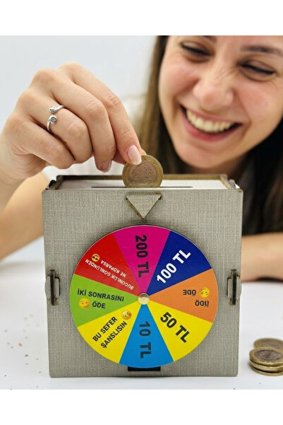 Epilons Wooden Piggy Bank with a Wheel of Fortune Design