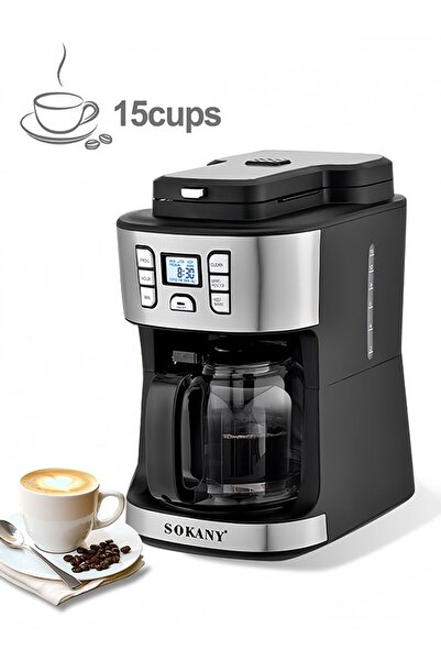 SOKANY ماكينة صنع القهوة، 1086 واط، سعة 15 كوب/1.8 لتر، إبريق زجاجي، شاشة LCD...