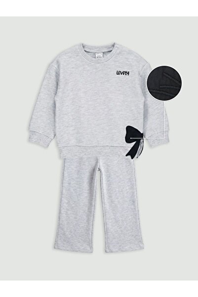 LC Waikiki Lcw Baby Bow Detailed Baby Girl Sweatshirt and Sweatpants