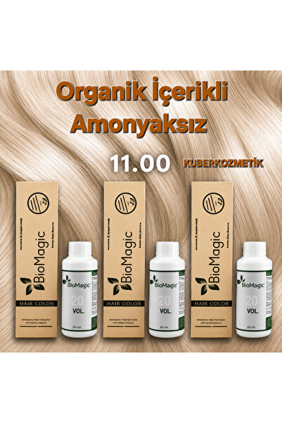 BIOMAGIC 11.00 Fildişi Organik İçerikli Amonyaksız Kalıcı Saç Boyası 3Boya +3...