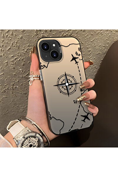 quırkshıeld iPhone 15 Plus/14 Plus Uyumlu Yüksek kaliteli pusula ve uçak bask...