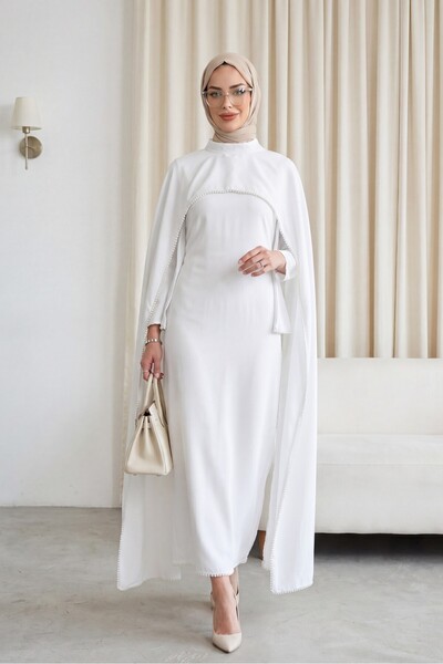 HİJABAYA Ισπανικό φόρεμα Abaya από κρεπ με λεπτομέρεια από πέρλες και αποσπώμ...