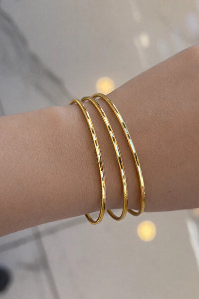 shop 3'lü Ajda Model Çelik Bilezik Seti - 316L Paslanmaz Çelik Gold Kaplama