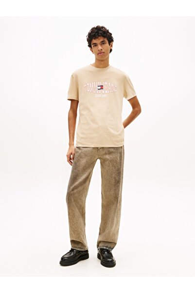 Tommy Hilfiger TJM REG LA WAVING FLAG EXT Erkek Bej T-Shirt - DM0DM22520