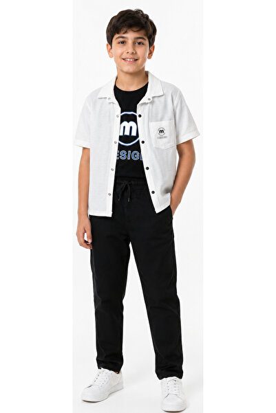 İrem Çocuk Giyim Boy's m Design Written Snap Closure White Shirt T-Shirt and ...