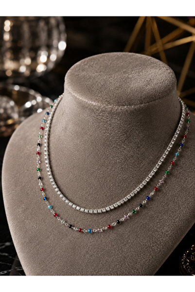 Takıtolia Anna Silver Double Waterway Zircon Stone & Colorful Beaded Chain De...