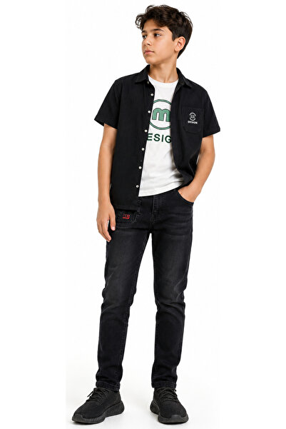İrem Çocuk Giyim Boy's m Design Written Snap Closure Shirt T-Shirt and Jeans ...