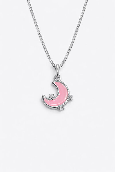 MakeWell Zircon Stone Heart Pendant with Pink Bow Detail Silver Color Stylish...