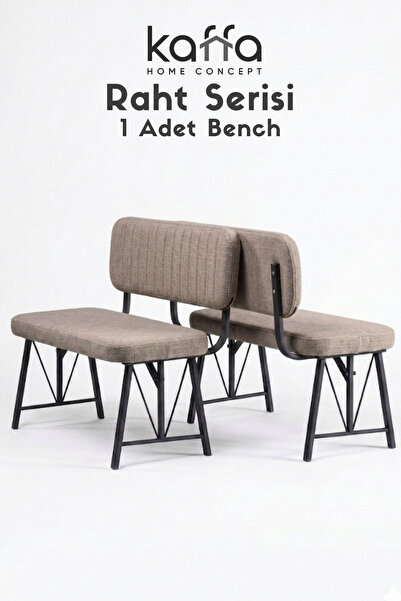 Kaffahome Raht Serisi Metal İskeletli Bench - 90 cm Keten Kumaş Modern Mutfak...