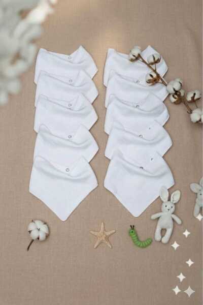 sağel 100% Cotton 10 Pieces Muslin Collar White Baby Bib Double Layer with Tw...