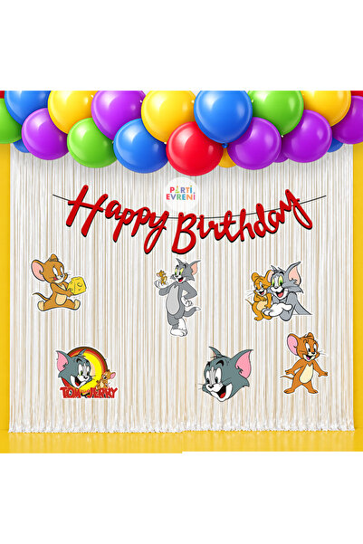 Parti Evreni Tom ve Jerry Temalı Arka Fon Süsleme Seti 1 Metre