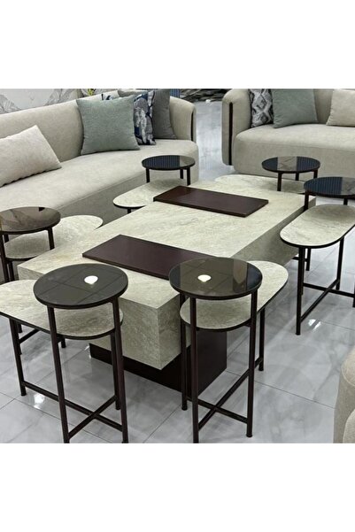 Tables طاولة مجلس بديل الرخام فاخرة بلمسة خشب رخامي