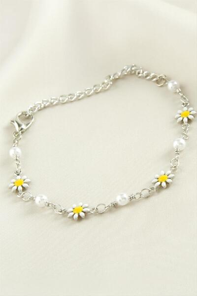 ZERO LAND Ilkeshop Daisy Pearl Enamel (20800) Bracelet-Silver Color