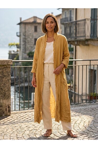 Rabiossa Kasın Keten Karışımlı Oversize Uzun Kimono