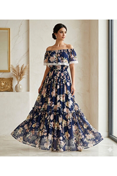 MATİSTA Matisa Luxury Pinterest Maxi Elbise Prenses Elbise Madonna Yaka Şifon...