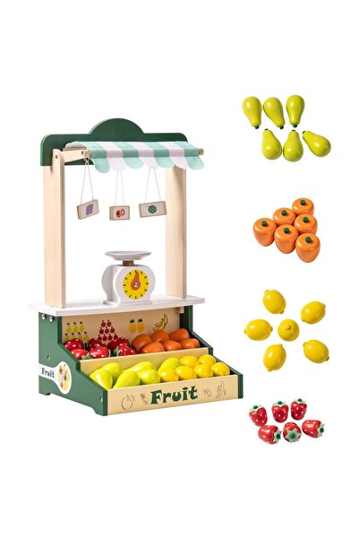 Junios Set de joaca din lemn chiosc cu fructe cantar - 24 piese