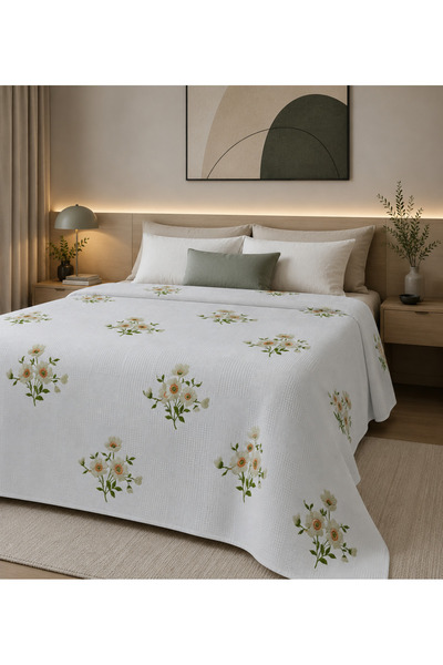 pınarhome collectıon 100% Cotton Digital Print Waffle Honeycomb Pique Bedspre...