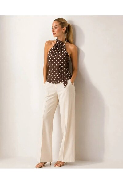 Park Karon Women's Scarf Detail Polka Dot Slim Fit Modal Knitted Blouse 26054