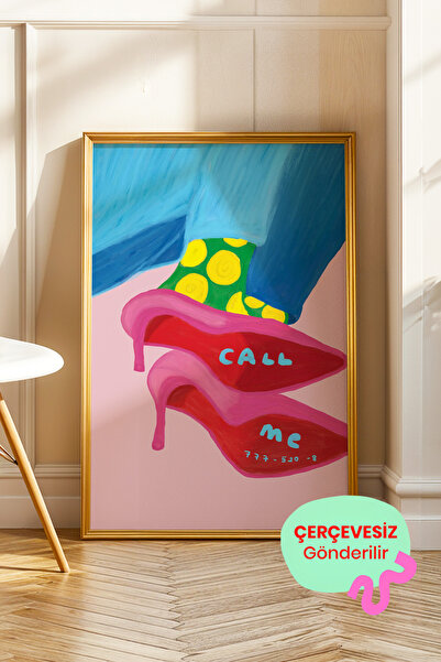 ArtDropsco Retro Topuklu Ayakkabı Poster Renkli Moda İllüstrasyon Duvar Dekor...