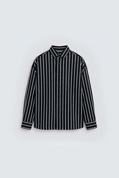 VAMOSCLO Striped Oversize Shirt Black