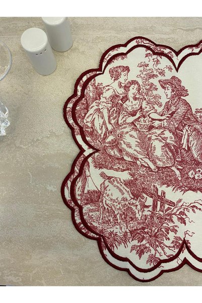 Madeco Home French Vintage Peasant Pattern Burgundy American Service Set