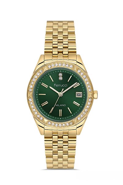 Ferrucci Dial Green Band Gold Color 34 mm Women's Wrist Watch and Bracelet